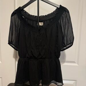 Everleigh Black Puff Sleeve Peplum Blouse
